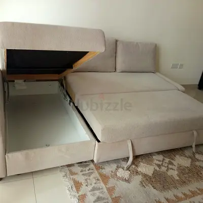 Beige L-shaped Storage Sofa Bed with Pull-out Section