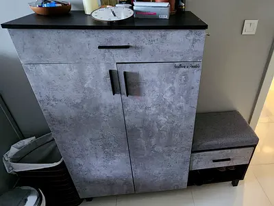 Compact Shoe Cabinet with Padded Bench — Grey Concrete Finish