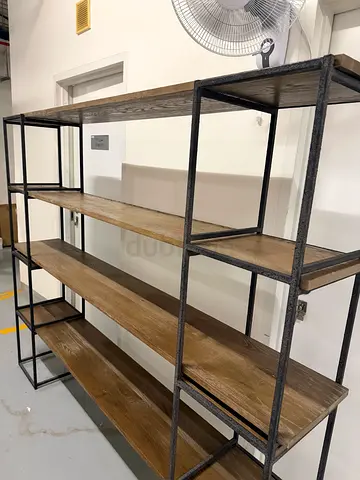 Modern Industrial Wood and Metal Open Bookshelf