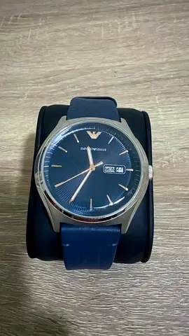 Emporio Armani men's wristwatch - blue dial & blue leather strap