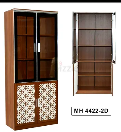 Tall Wooden Display Cabinet with Glass Doors & Decorative Lower Panels