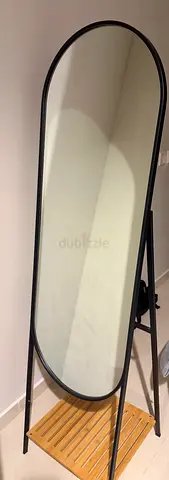 Modern Oval Full Length Standing Mirror with Wooden Shelf