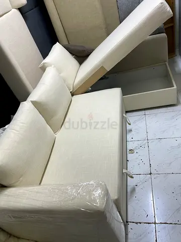 Beige Fabric Sectional Sofa Bed with Storage