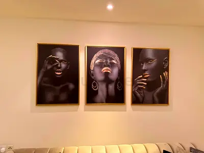Set of 3 Framed Black & Gold Portrait Wall Art Prints