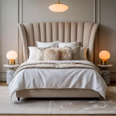 Modern High-Headboard Wingback Fluted Bed Set – Custom Made Direct from Factory
