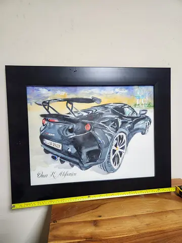 Exclusive Watercolor Painting: Lotus Evora GT430 at Kuwait Towers – Signed by Omar K. Alghanim