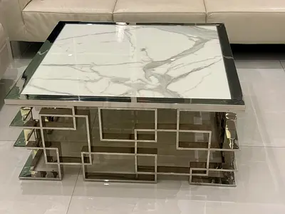 Modern Stainless Steel Marble Top Coffee Table for sale