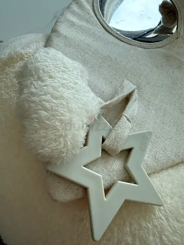 Soft plush baby teether rattle with mirror and star teether,inflatable velvet lounge chair
