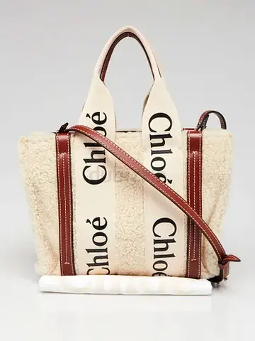 Chloé Shearling Tote Bag with Branded Canvas Straps - Excellent Condition