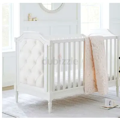Pottery barn kids white upholstered baby crib - elegant nursery crib with mattress