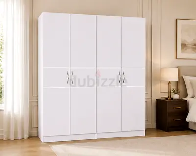 4-Door Wooden Wardrobe – Modern White Wardrobe for Bedroom