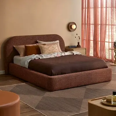 Modern Upholstered Bed Frame with Curved Headboard