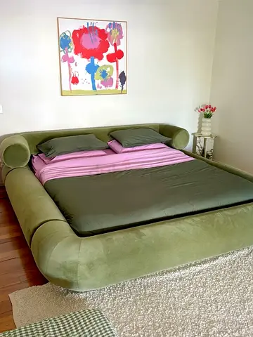 Green Velvet Upholstered Platform Bed Frame