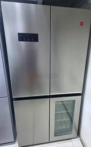Hoover Stainless Steel 4-Door Refrigerator with Glass Compartment - Good Condition