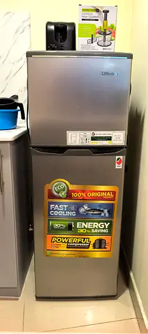 Compact Silver Double-Door Refrigerator - Good Working Condition