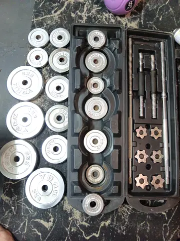Adjustable Dumbbell Set with Multiple Weight Plates and Bars (York)