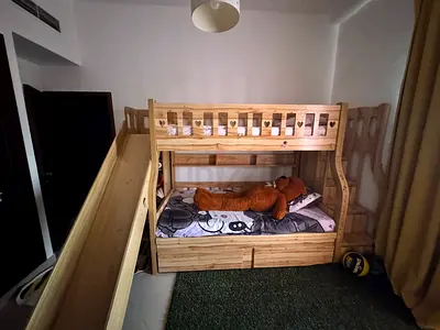 Crate & Barrel Wooden Bunk/Loft Bed with Slide and Storage - perfect Condition