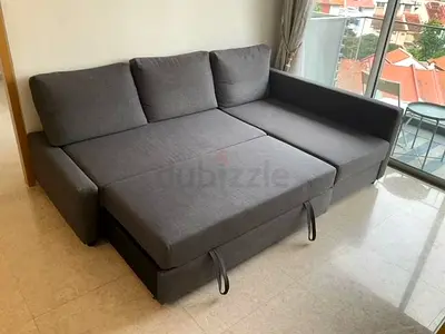 Grey L-shaped Sofa Bed with Storage - Good Condition