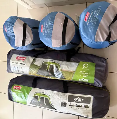 2 Coleman Instant Cabin Tent ( 4 person )with 3 Sleeping Bags - Good Condition