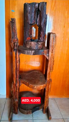 One-of-a-kind handcrafted Rustic Log Shelving Unit. Solid Natural Wood + Detachable Candle Holder.