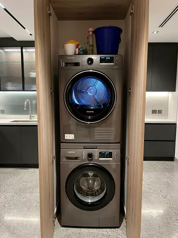 LG 10kg Front-Load Washer & Dryer Stack – Silver | Space-Saving Laundry Set