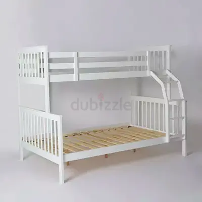 White Wooden Bunk Bed with Twin Over Full Layout and Ladder