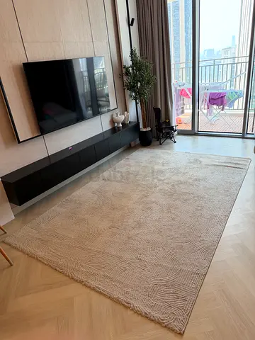 Large Neutral Textured Area Rug - Light Beige, Excellent Condition