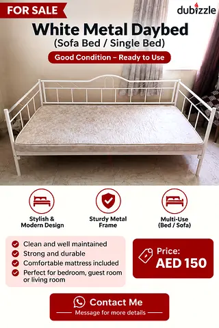 White Metal Daybed Sofa Bed with Mattress (Sofa Bed)