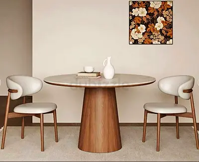 Round Wooden Dining Table with 2 Matching Chairs - Modern Set