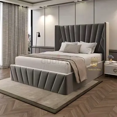 Modern Upholstered King Bed with Padded Headboard direct from Factory