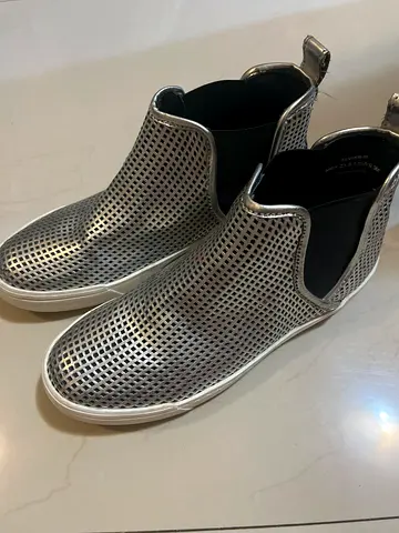 Silver perforated slip-on sneakers — casual metallic shoes