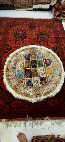 Sami handmade Middle Eastern/Indian Rectangular Rug with Small Round Decorative Rug Included 150x150