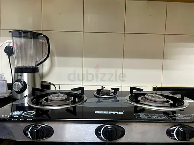 Geepas 3-Burner Glass Top Gas Stove - Good Working Condition