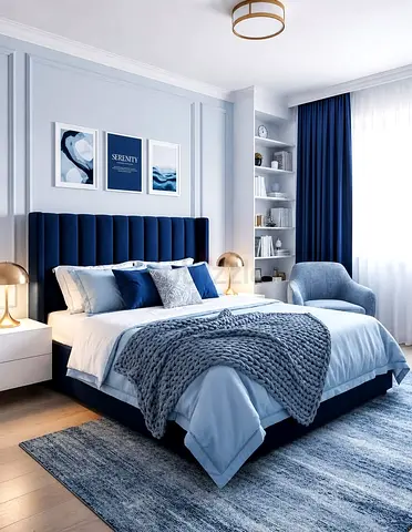 Customised Modern Navy Blue Velvet Upholstered Bed Frame