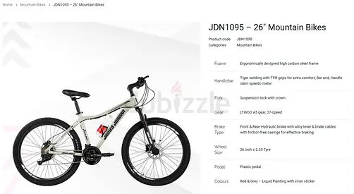 26” mountain bike with digital speedometer, 27 Speed Gear, Hydraulic brakes, Shock Absorbers
