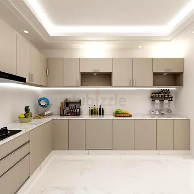 Modern beige fitted kitchen cabinets – good condition