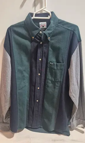 Faconnable long-sleeve button-up shirt - XL, green/navy/grey