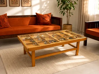 Glass Top Wooden Display Coffee Table