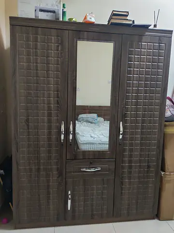 Large 3-Door Wooden Wardrobe with Shelves and Hanging Rail