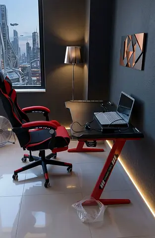 Gaming desk and ergonomic gaming chair set - red/black,