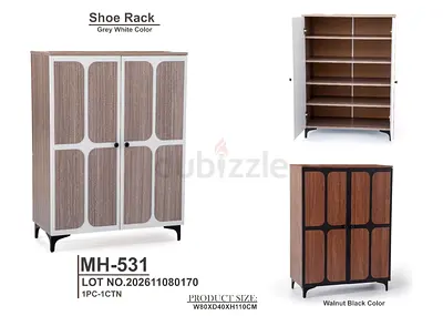 Wooden 2-Door Shoe Rack Cabinet - Grey/ Walnut, Model MH-531