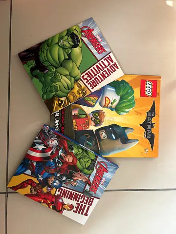 Set of 3 Kids Activity & Story Books — LEGO Batman + Marvel Avengers comics