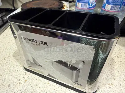 Stainless steel cutlery/utensil holder with 4 compartments / 6 spoons, tea spoons, forks, 2 knives