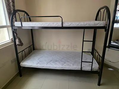 Metal Bunk Bed with Two Ortho Medical Mattresses - Sturdy Black Frame -315 AED only