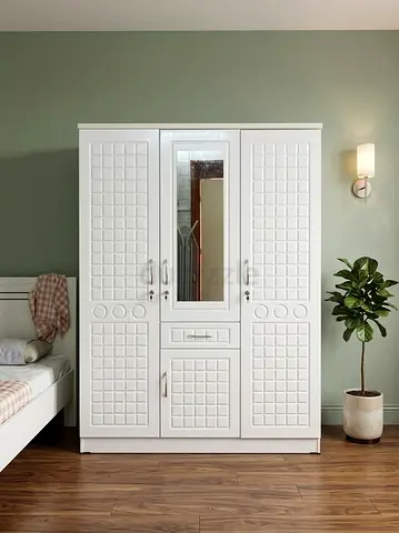 White 3-Door Wardrobe with Mirror - Good quality