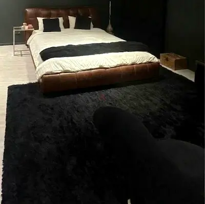 Large Black Shaggy Rug - Soft High-Pile Carpet (Good Condition)