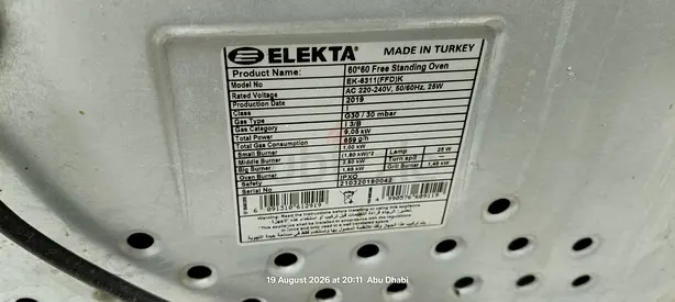 Elekta 60x60 Free Standing Gas Oven (Made in Turkey) - Good Working Condition