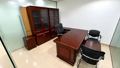 Executive Wooden Office Desk and Matching Cabinet Set - Good Condition
