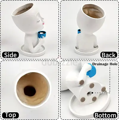 Ceramic Head Planter with Cup - Small Indoor Plant Pot
