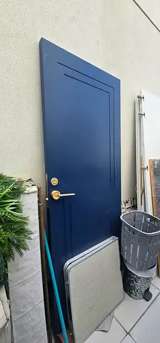 Set of 6 Interior Doors — Solid Wood/Composite, Dark Blue, Good Condition measurements: 2.24 tall ,